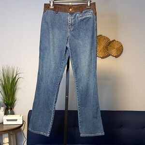 Ralph Lauren, Lauren Jeans Co. Brown Suede Leather Waist Accent Western Jeans 6